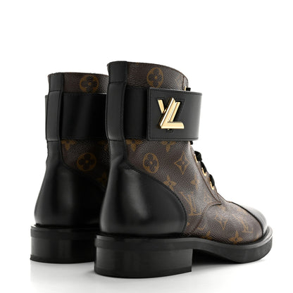 Louis Vuitton Calfskin Monogram Wonderland Flat Ranger Boots 37.5 Black 4 of 9