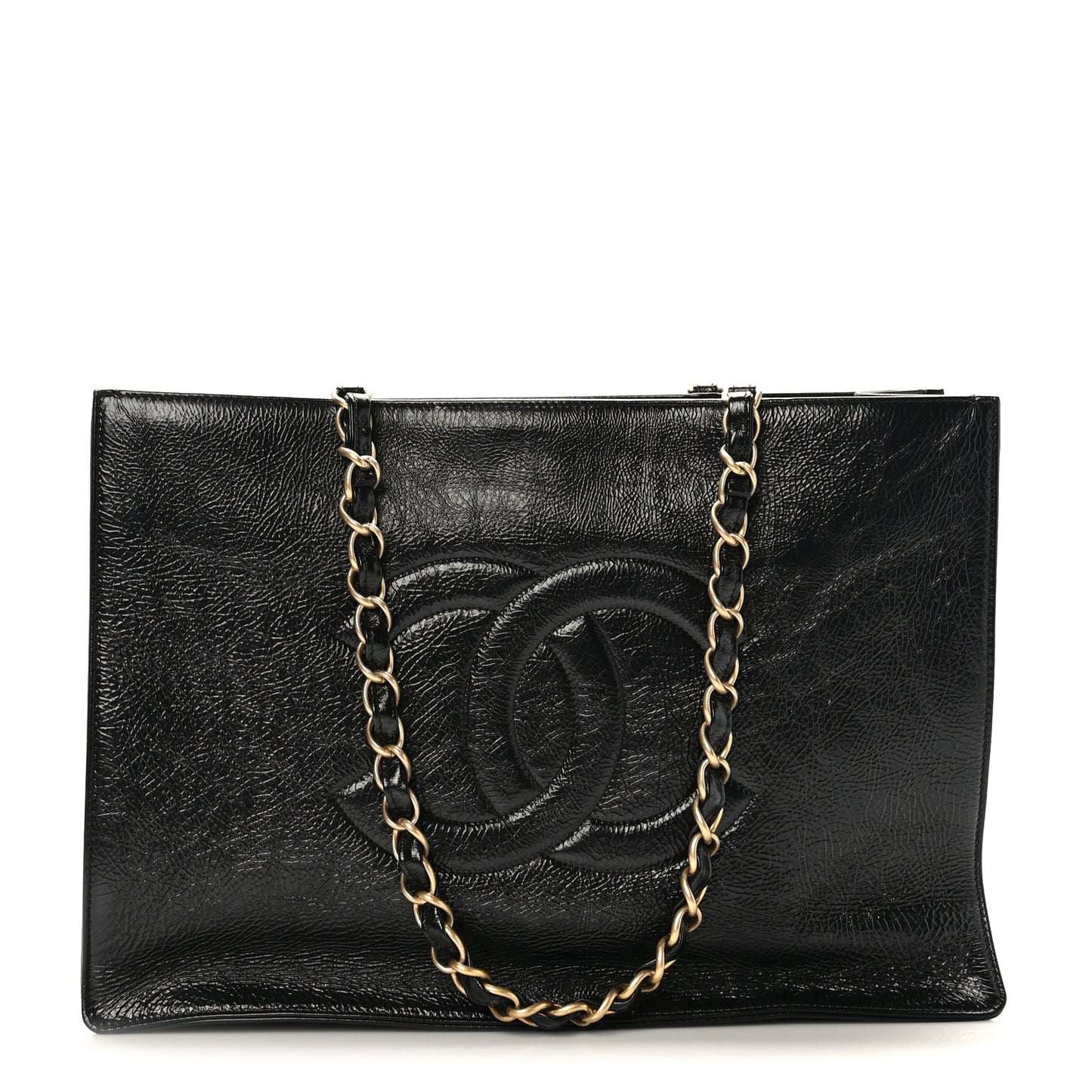 Glazed Aged Calfskin CC Tote Black