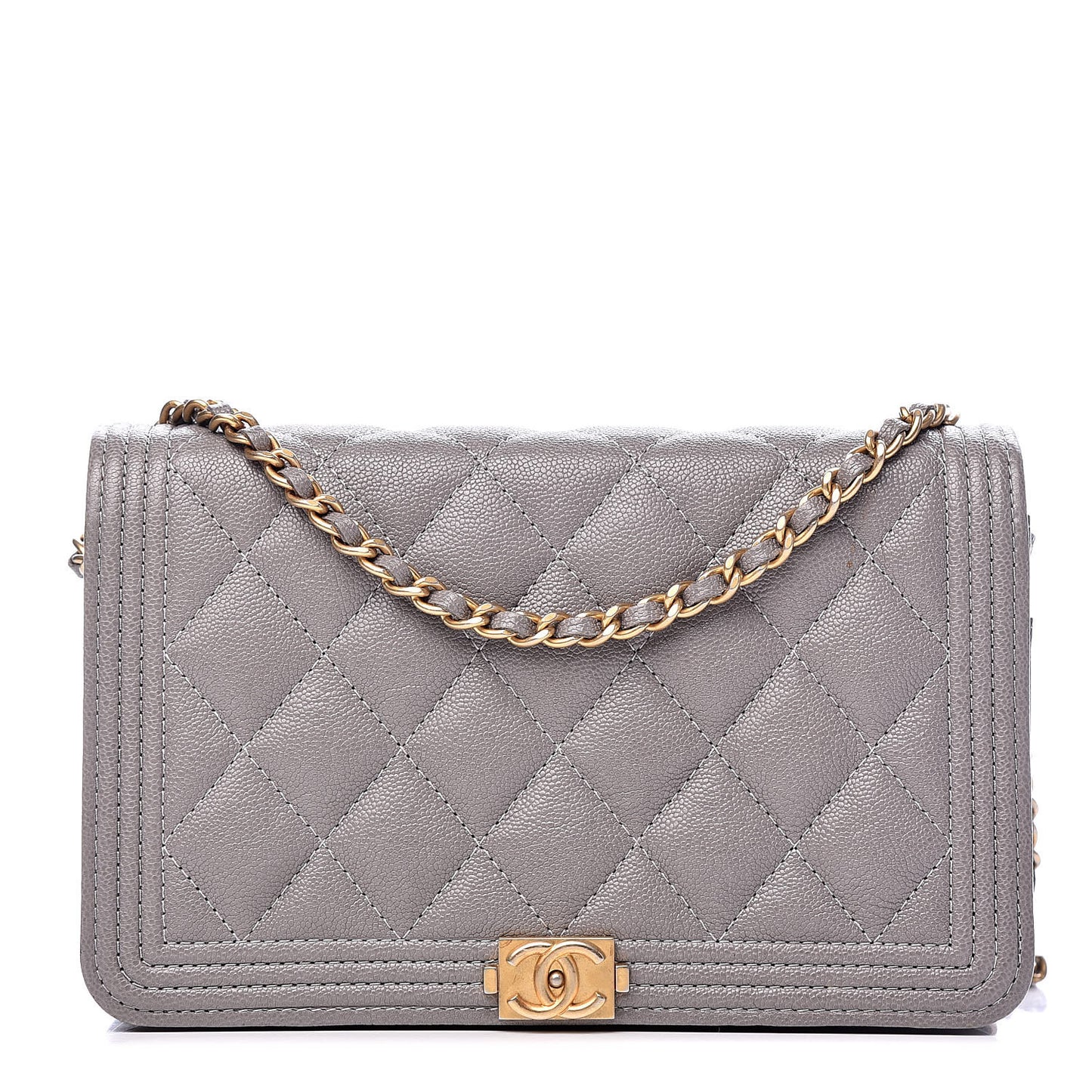 Caviar Quilted Boy Wallet On Chain WOC Grey