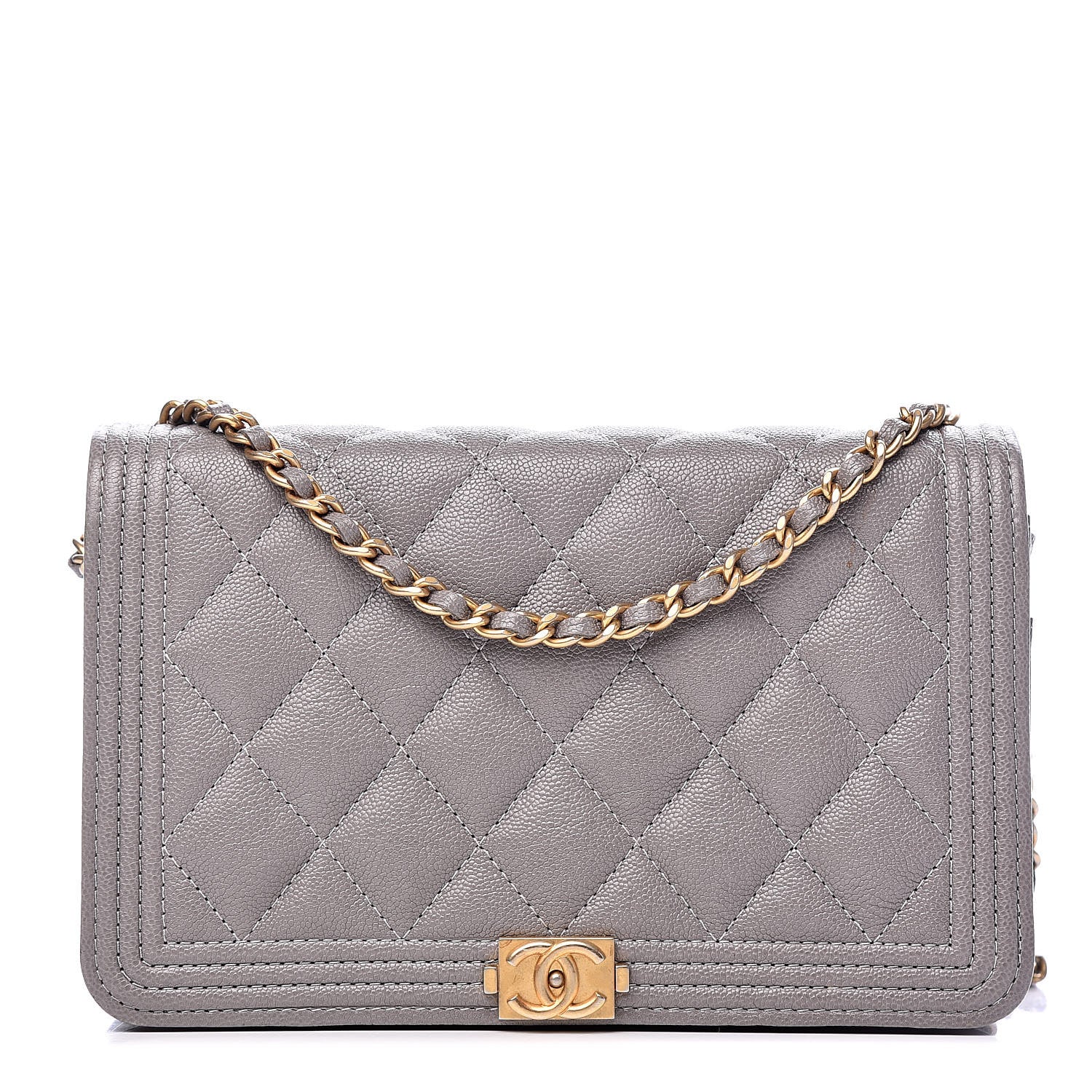 Chanel Caviar Quilted Boy Wallet On Chain WOC Grey 1 of 11