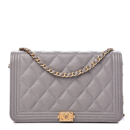 Chanel Caviar Quilted Boy Wallet On Chain WOC Grey 1 of 11