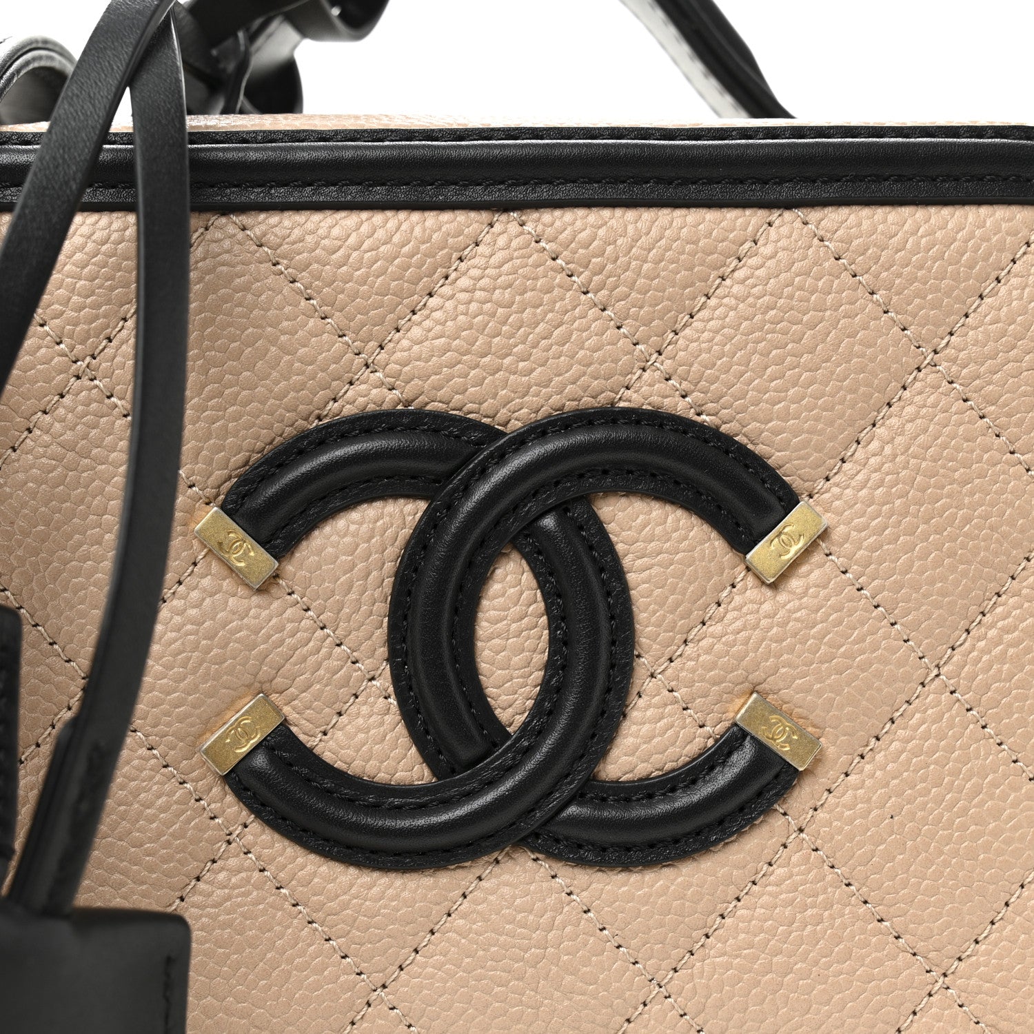 Chanel Caviar Quilted Small CC Filigree Vanity Case Beige Black 8 of 10