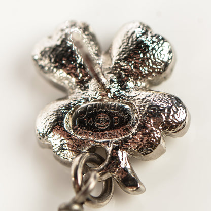 Chanel Crystal Pearl CC Clover Drop Earrings Silver 5 of 7
