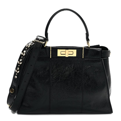 Fendi Agnello Old Shine Medium Peekaboo Iconic Satchel Black 1 of 17