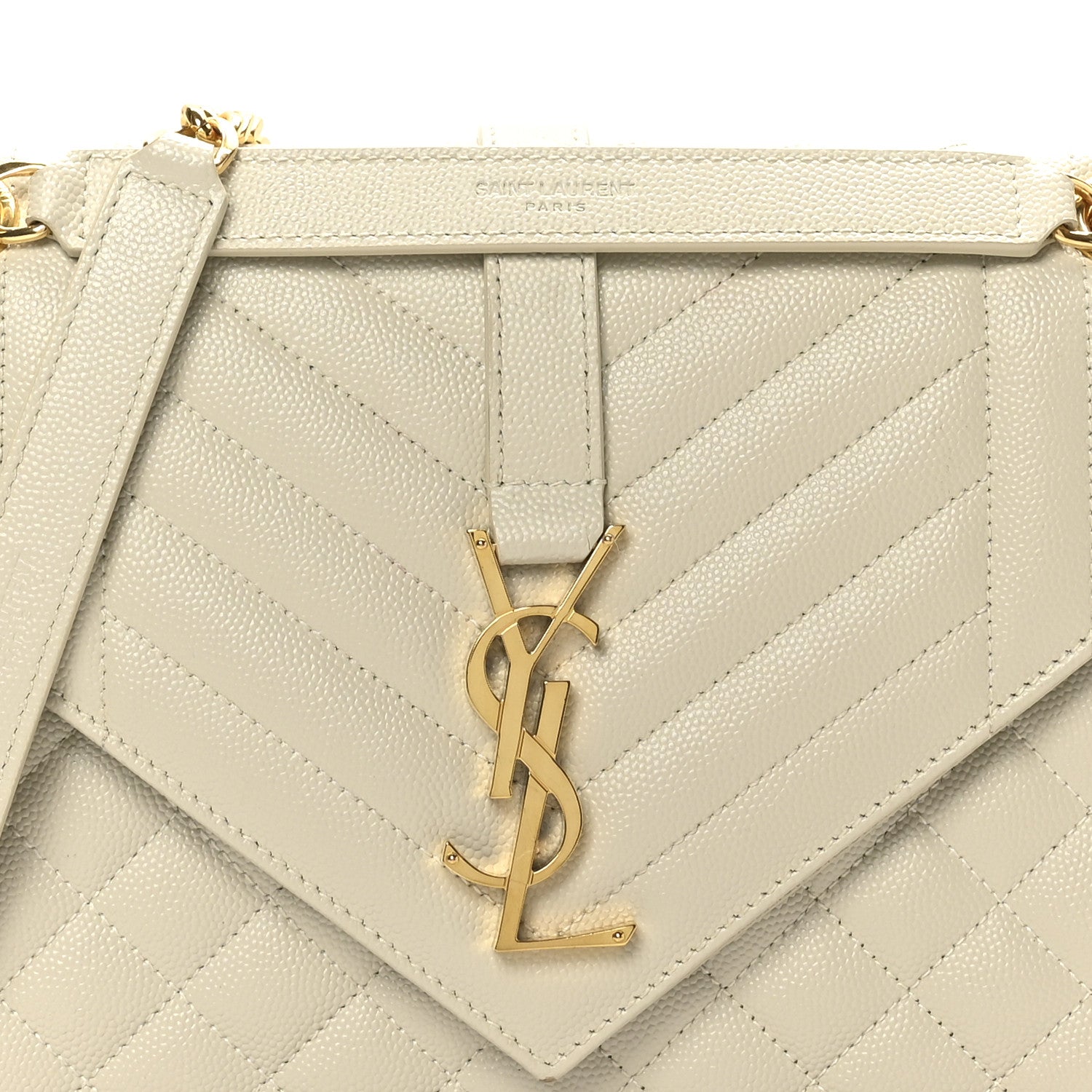 Saint Laurent Grain De Poudre Textured Mixed Matelasse Medium Triquilt Monogram Satchel Crema Soft 8 of 11