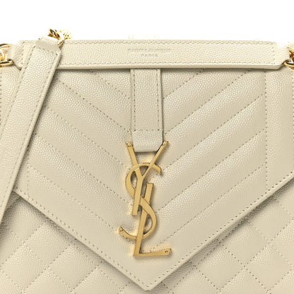 Saint Laurent Grain De Poudre Textured Mixed Matelasse Medium Triquilt Monogram Satchel Crema Soft 8 of 11