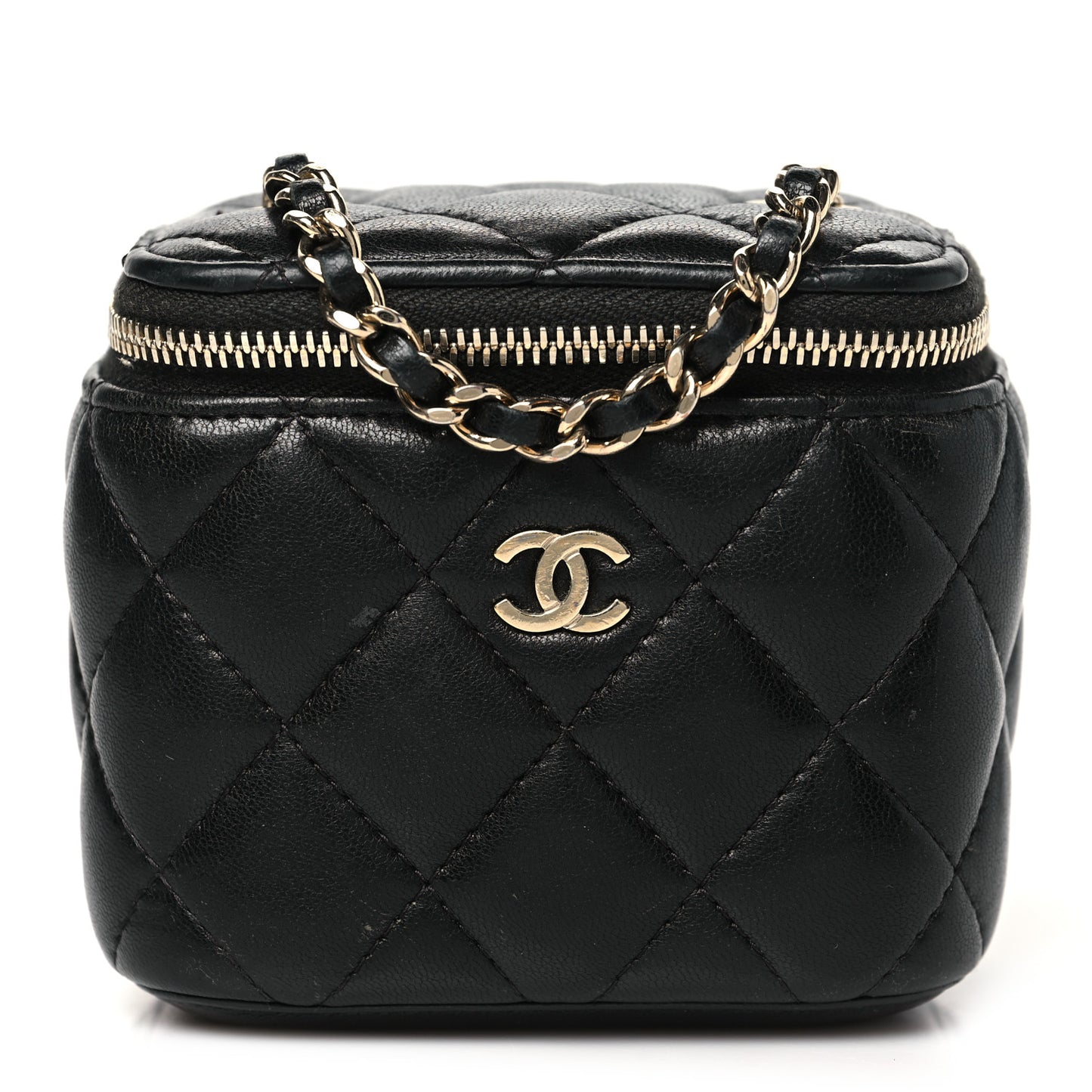Lambskin Quilted Mini Vanity Case With Chain Black
