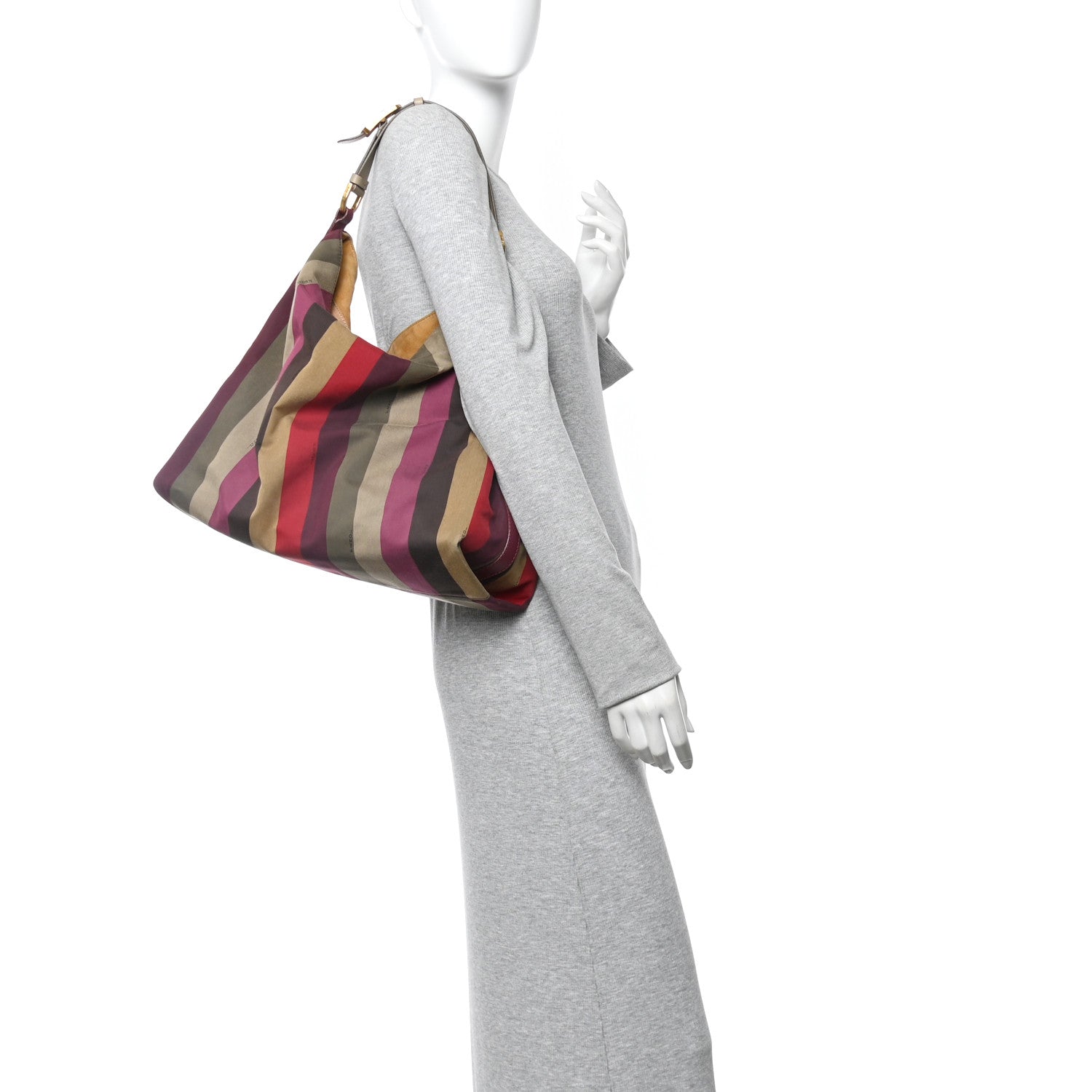 Fendi Canvas Striped Pequin Hobo Multicolor 2 of 13