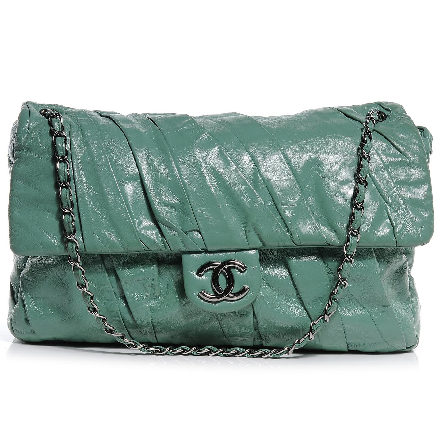 Glazed Calfskin Twisted Maxi Flap Green