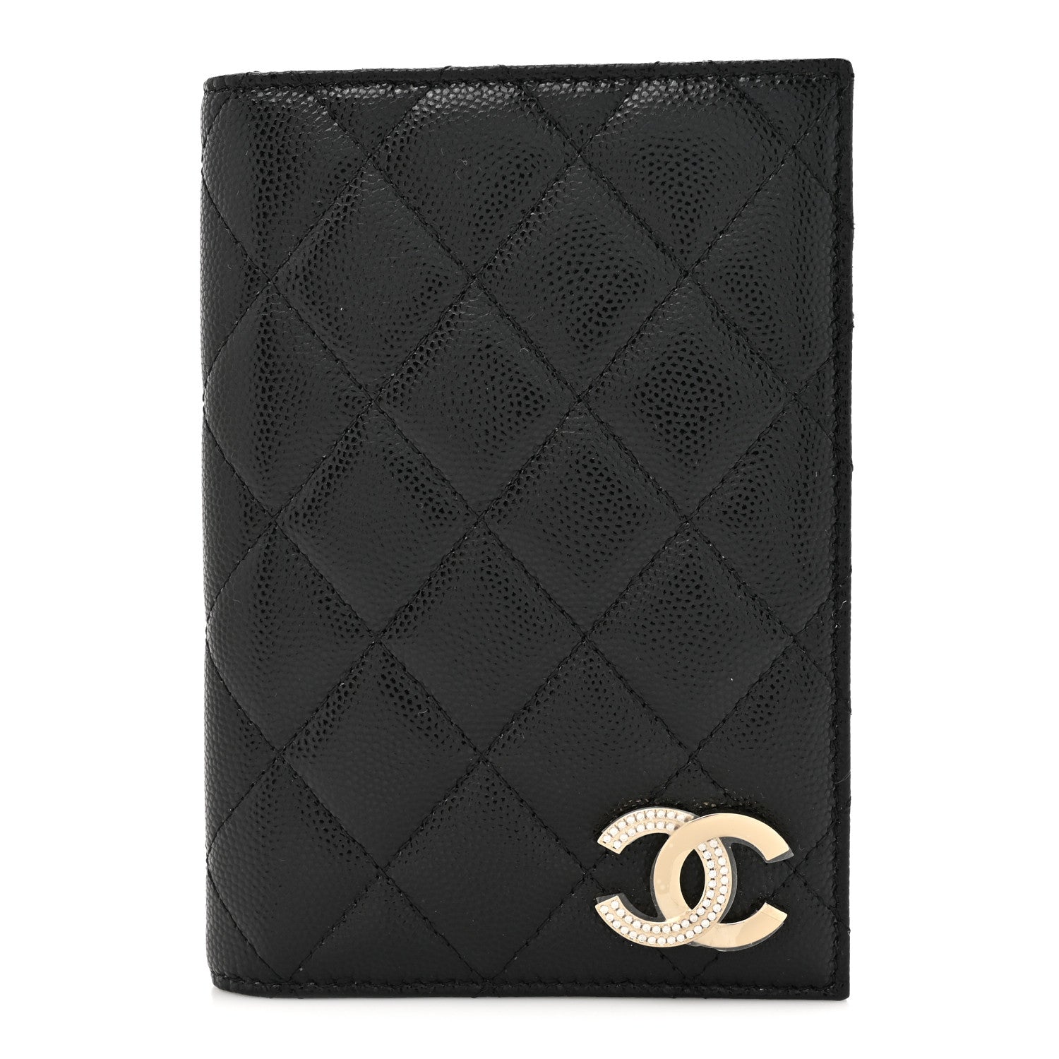 Chanel Caviar Quilted Crystal CC Passport Holder Black 1 of 8