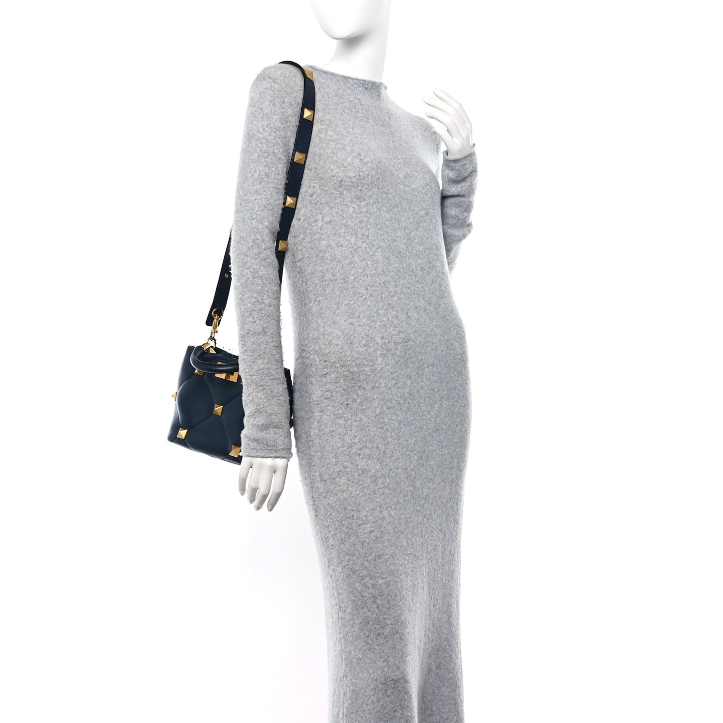 VALENTINO GARAVANI Nappa Small Roman Stud The Handle Bag Navy