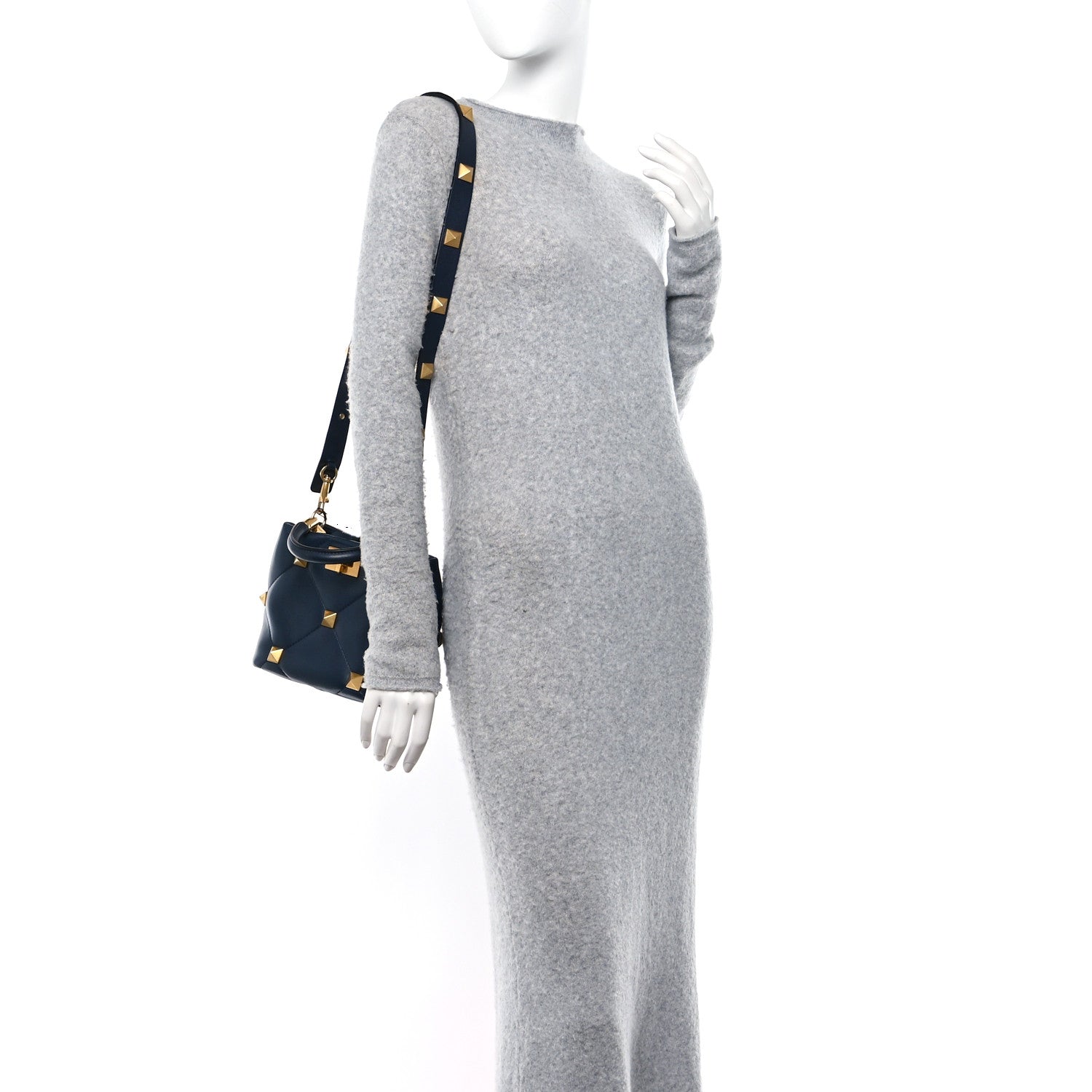 Valentino Garavani VALENTINO GARAVANI Nappa Small Roman Stud The Handle Bag Navy 2 of 11