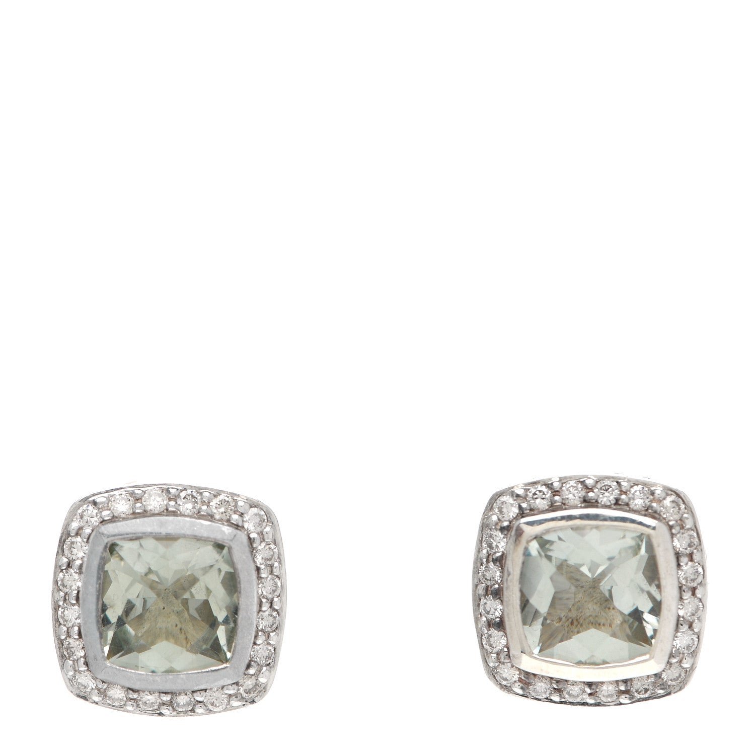 David Yurman Sterling Silver Diamond Prasiolite 7mm Petite Albion Earrings 1 of 4