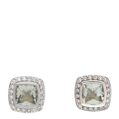 David Yurman Sterling Silver Diamond Prasiolite 7mm Petite Albion Earrings 1 of 4