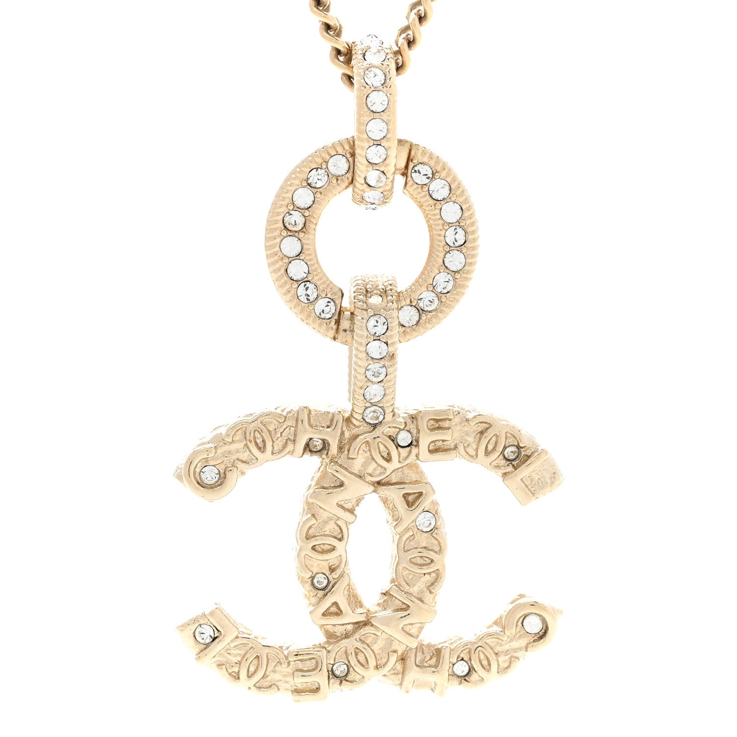 Chanel Crystal CC Logo Pendant Necklace Gold 4 of 7
