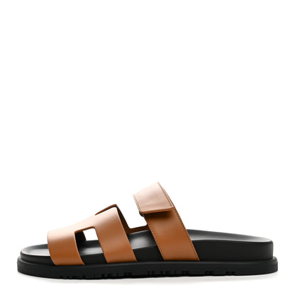 Hermes Calfskin Womens Chypre Sandals 37 Gold 1 of 10