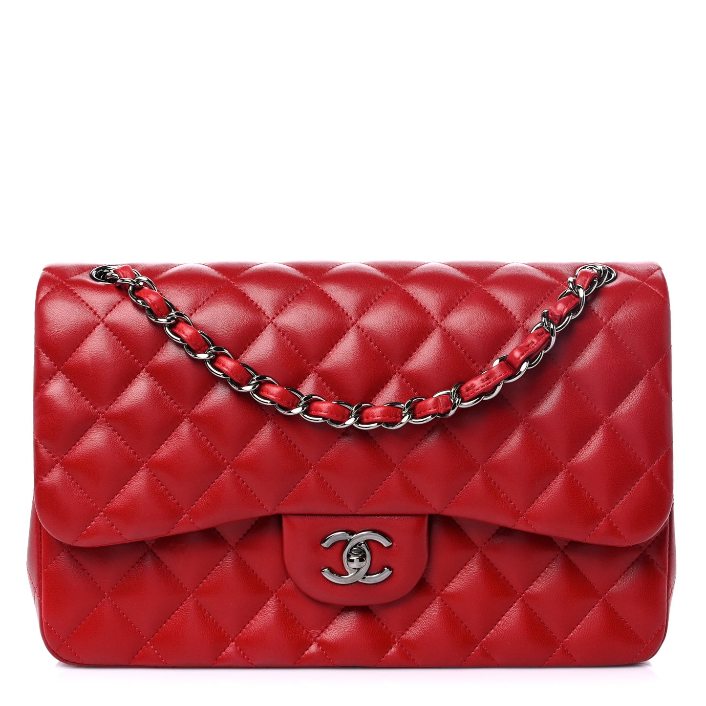 Lambskin Quilted Jumbo Double Flap Red