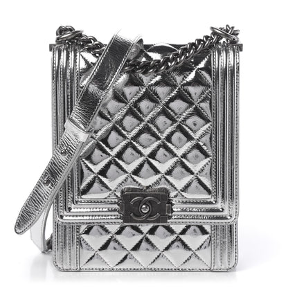 Chanel Metallic Goatskin Quilted North South Boy Flap Silver 1 of 11