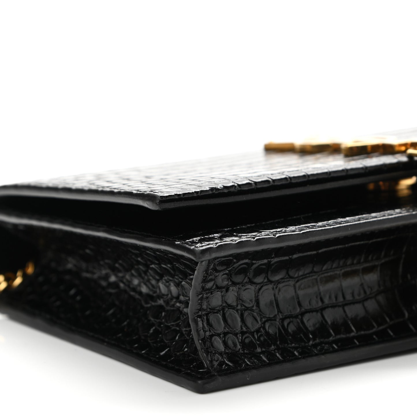 Calfskin Crocodile Embossed Kate Monogram Tassel Chain Wallet Black