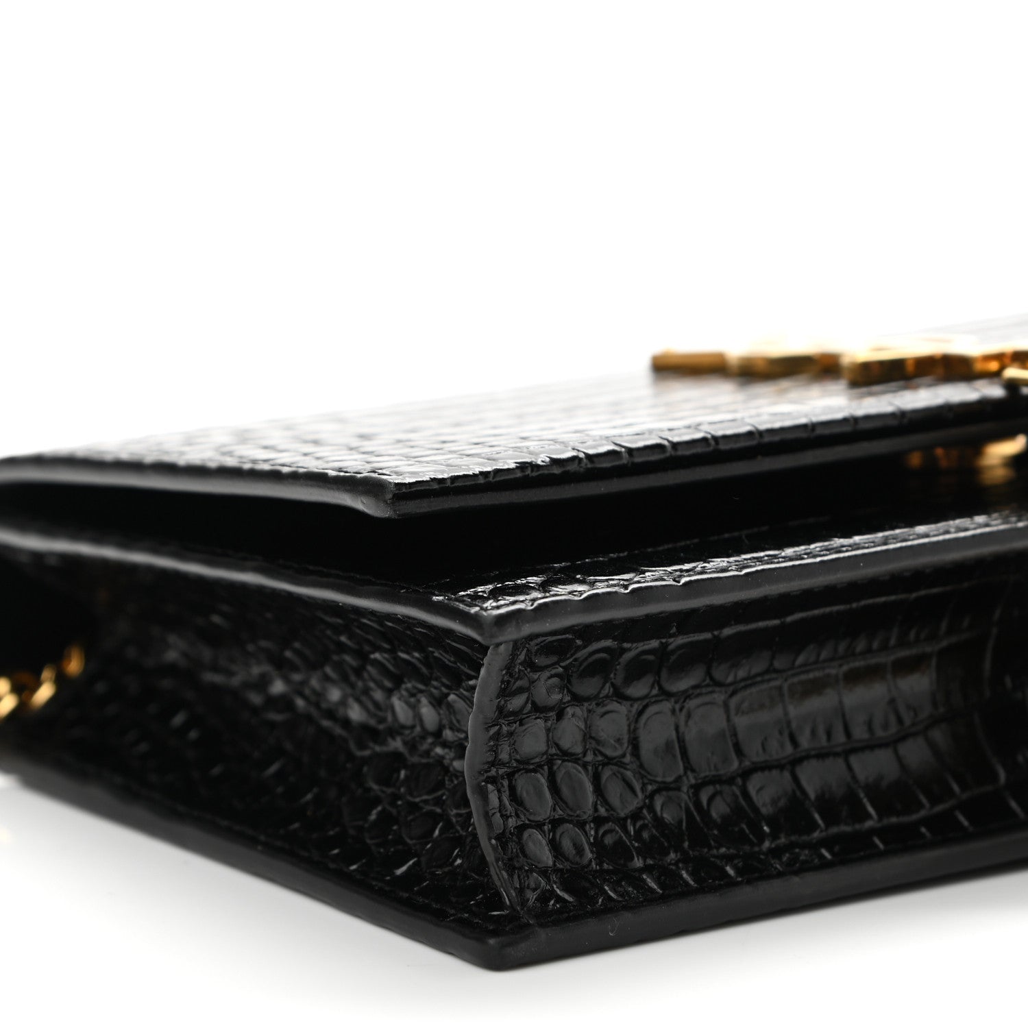 Saint Laurent Calfskin Crocodile Embossed Kate Monogram Tassel Chain Wallet Black 8 of 9