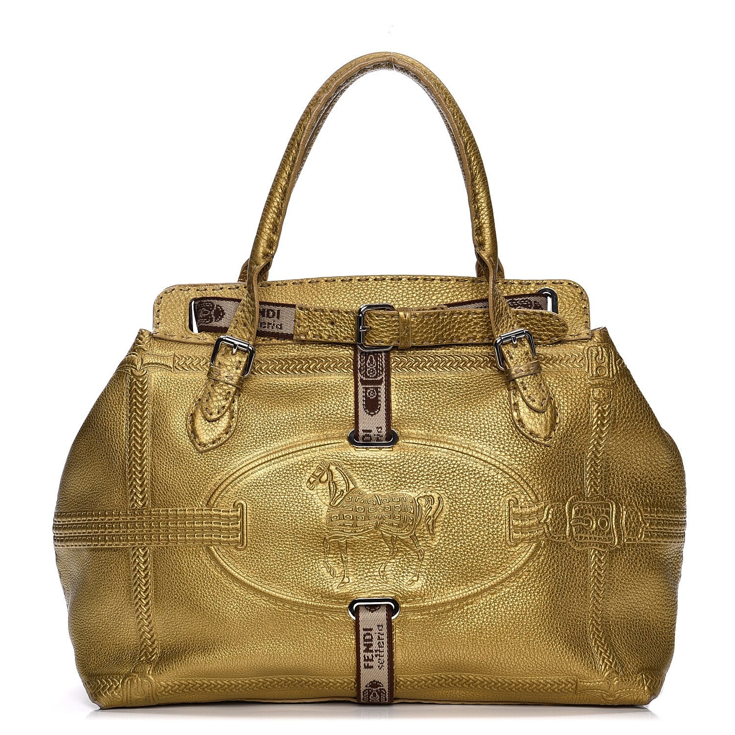 Fendi Calfskin Romano Selleria Large Villa Borghese Tote Gold 1 of 12