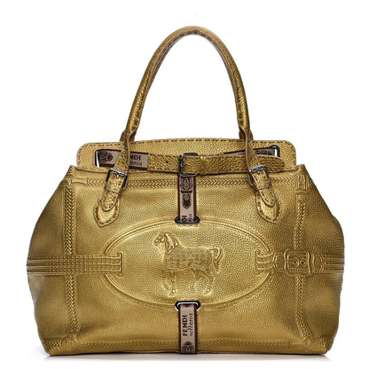 Fendi Calfskin Romano Selleria Large Villa Borghese Tote Gold 1 of 12