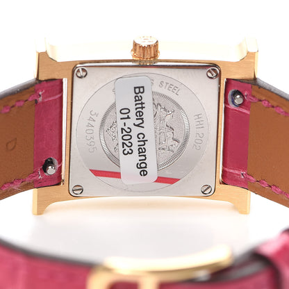 Hermes Stainless Steel Alligator Diamond Mother of Pearl 21mm Heure H Hour Quartz Watch Framboise 4 of 5