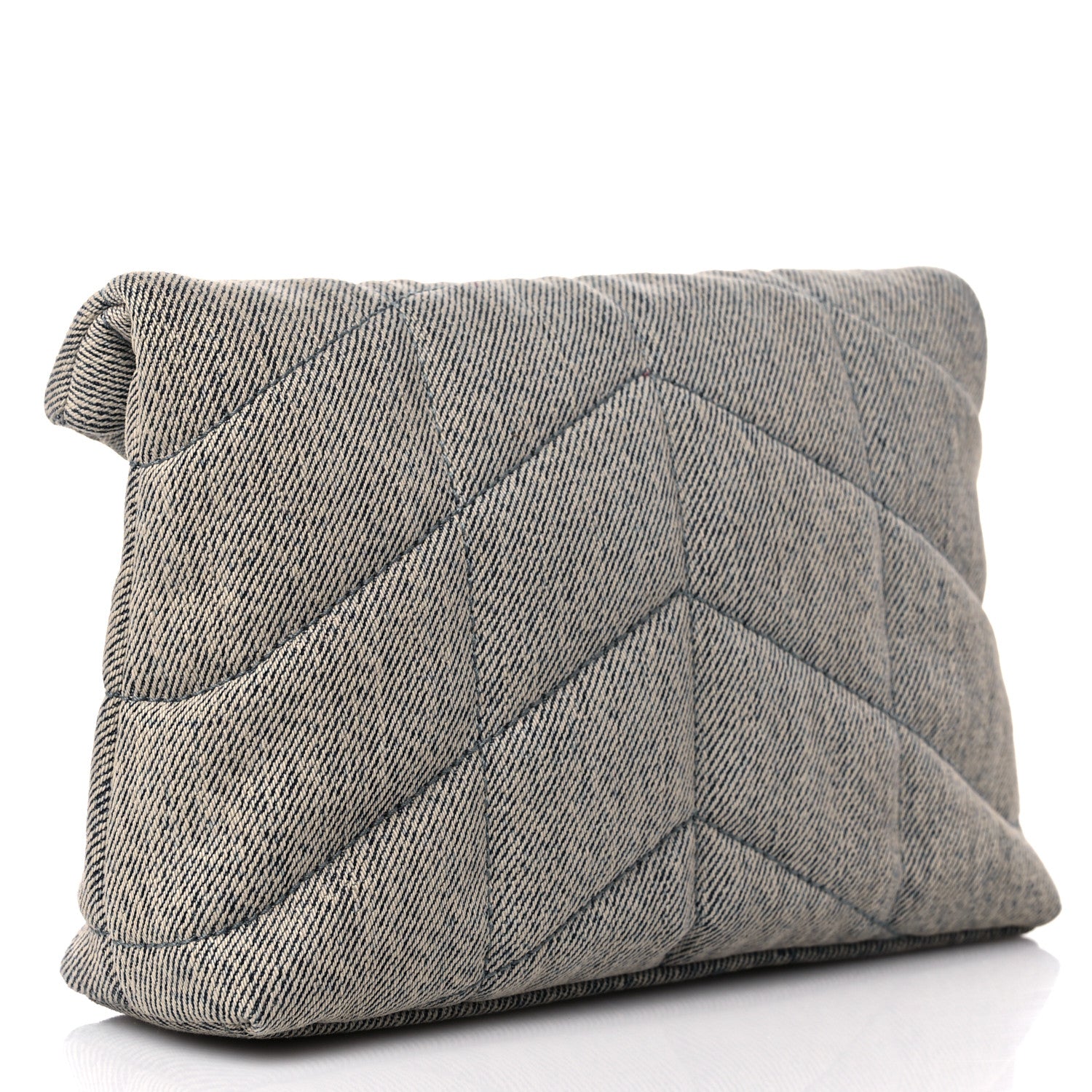 Saint Laurent Denim Quilted Monogram Loulou Puffer Pouch Clutch Blue Gray Light Azur 4 of 10