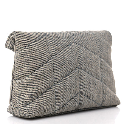 Saint Laurent Denim Quilted Monogram Loulou Puffer Pouch Clutch Blue Gray Light Azur 4 of 10
