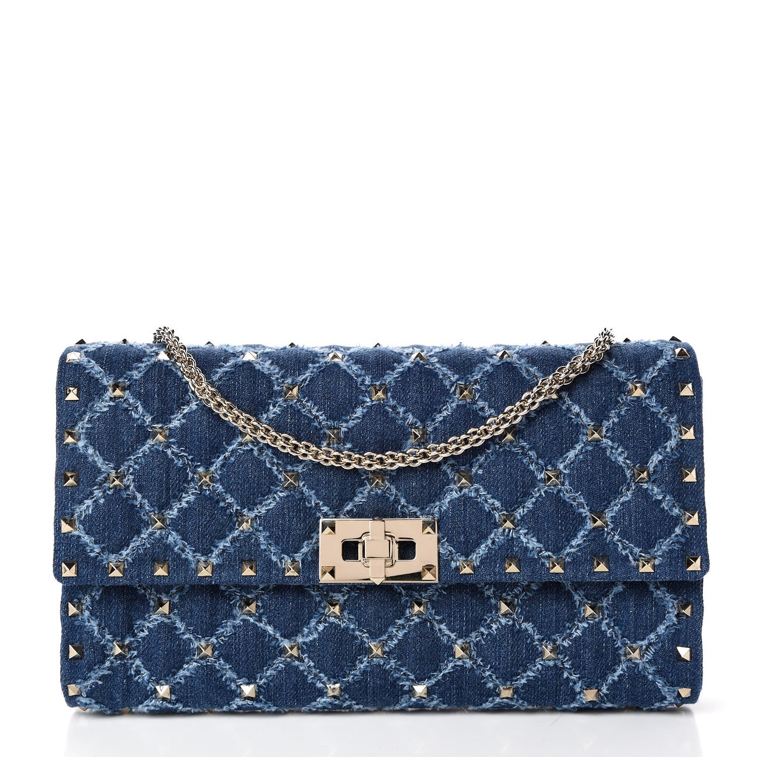 Valentino Garavani Denim Rockstud Spike Wallet on Chain Blue 1 of 8