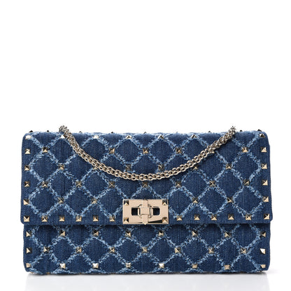 Valentino Garavani Denim Rockstud Spike Wallet on Chain Blue 1 of 8