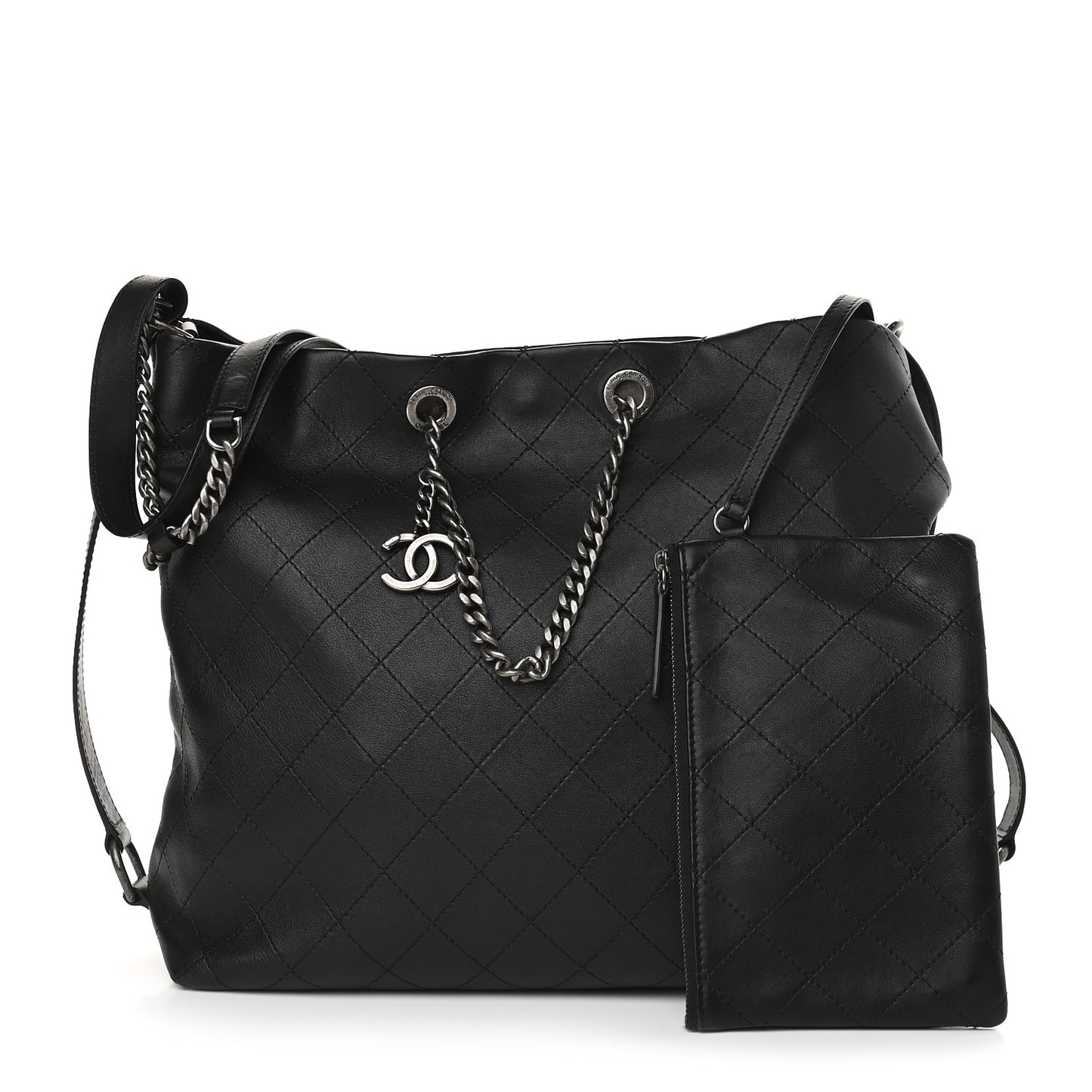 Calfskin Stitched Large Hobo Black