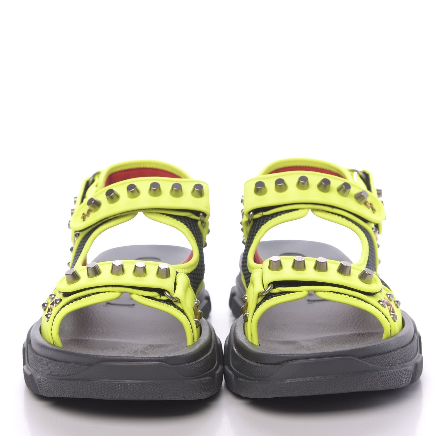 Gucci Technical Canvas Calfskin Studded Mens Aguru Sandals 11 Neon Yellow 2 of 7