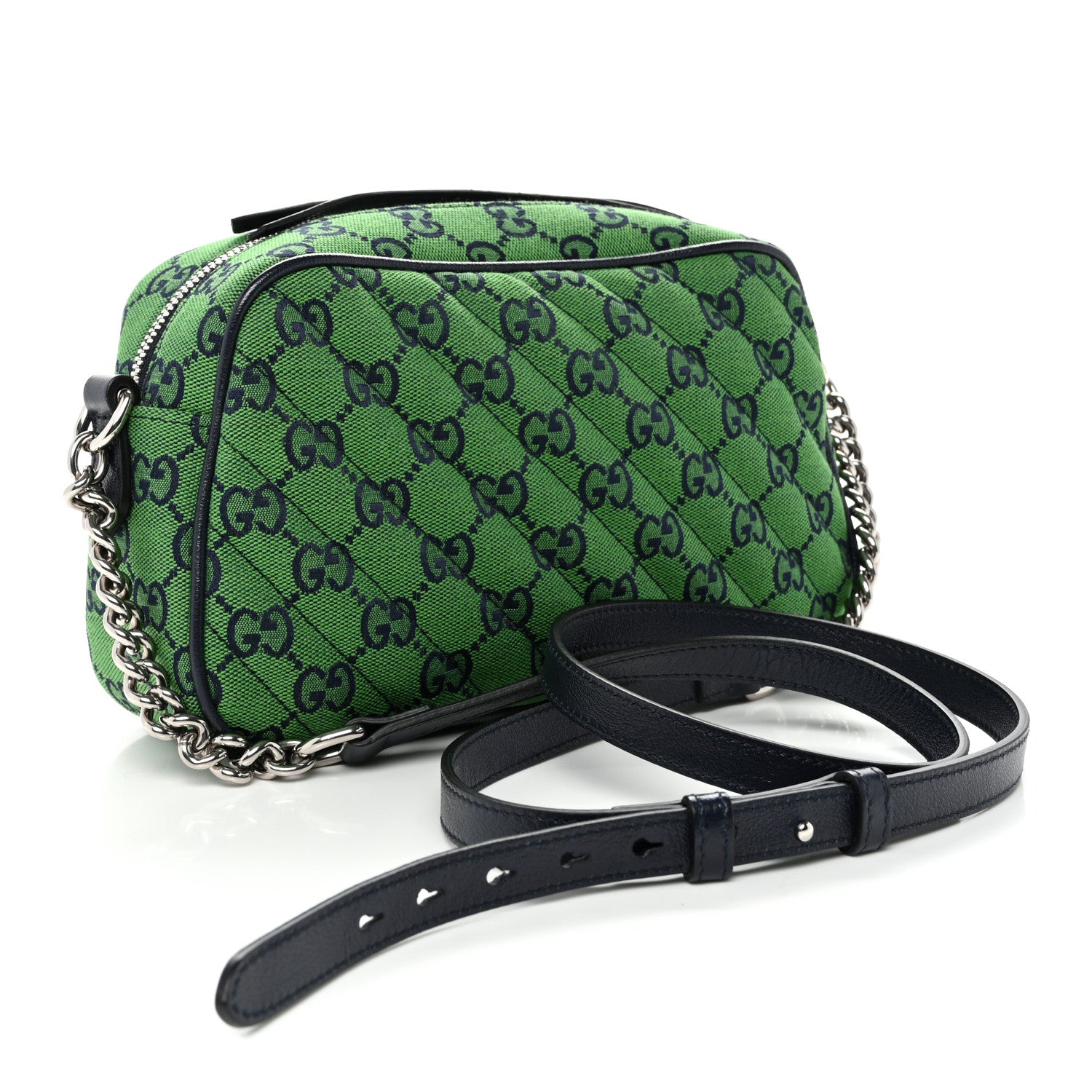 Gucci Monogram Multicolor Matelasse Diagonal Small GG Marmont Chain Shoulder Bag Green Blue 3 of 10