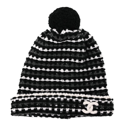 Chanel Cashmere CC Beanie Hat Black White Grey 1 of 6