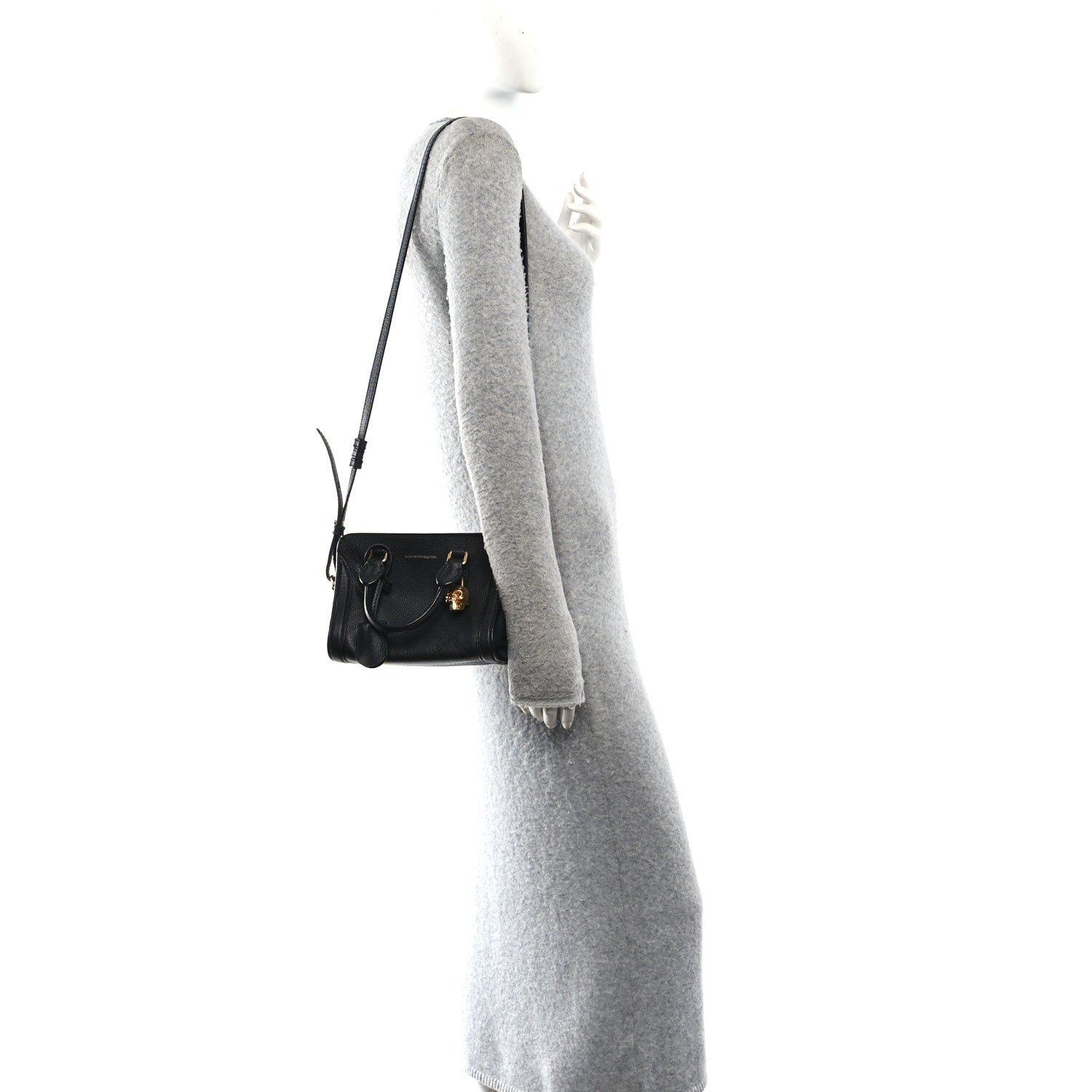 Alexander McQueen Pebbled Calfskin Mini Skull Padlock Zip Around Tote Black 2 of 11