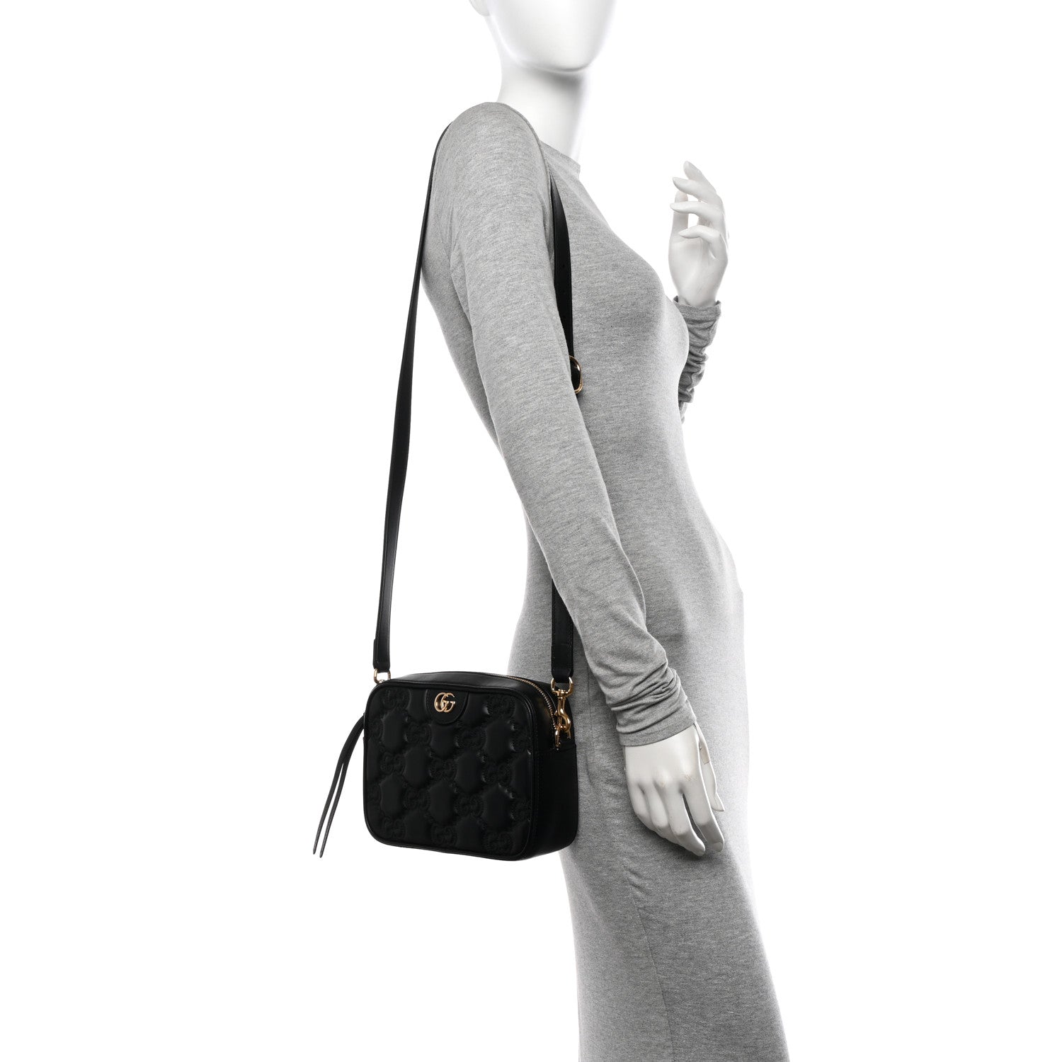 Gucci Calfskin GG Matelasse Shoulder Bag Black Natural 2 of 10
