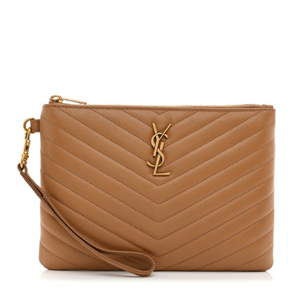 Saint Laurent Calfskin Matelasse Chevron Monogram A5 Wristlet Dune 1 of 7