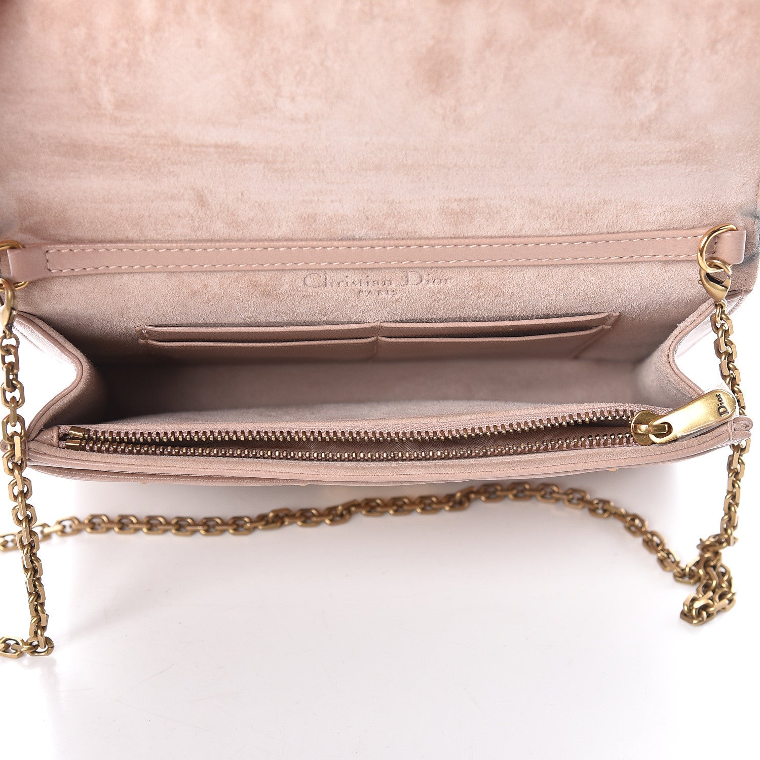 Christian Dior Lambskin Cannage Studded Dioraddict Wallet on Chain Clutch Nude 5 of 11
