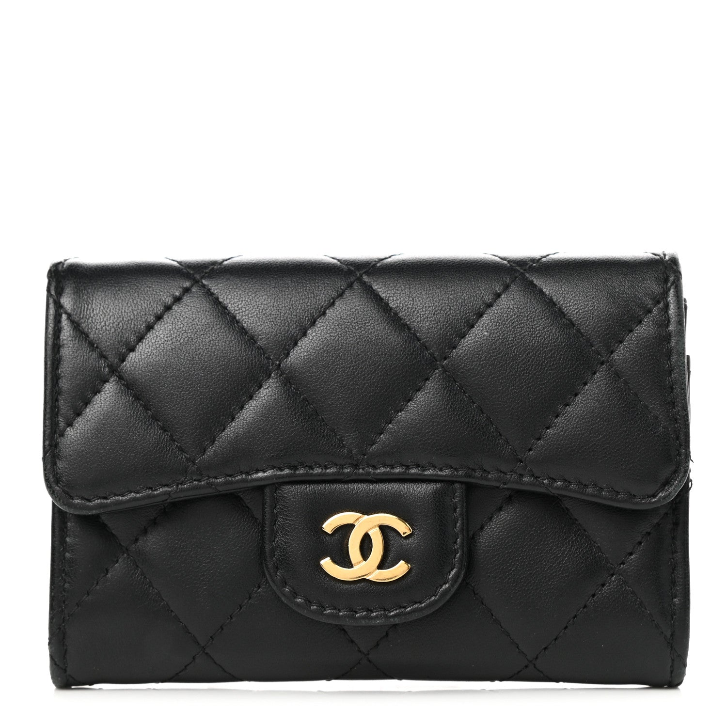 Chanel Lambskin Quilted Flap Card Holder Wallet Black 1 of 9