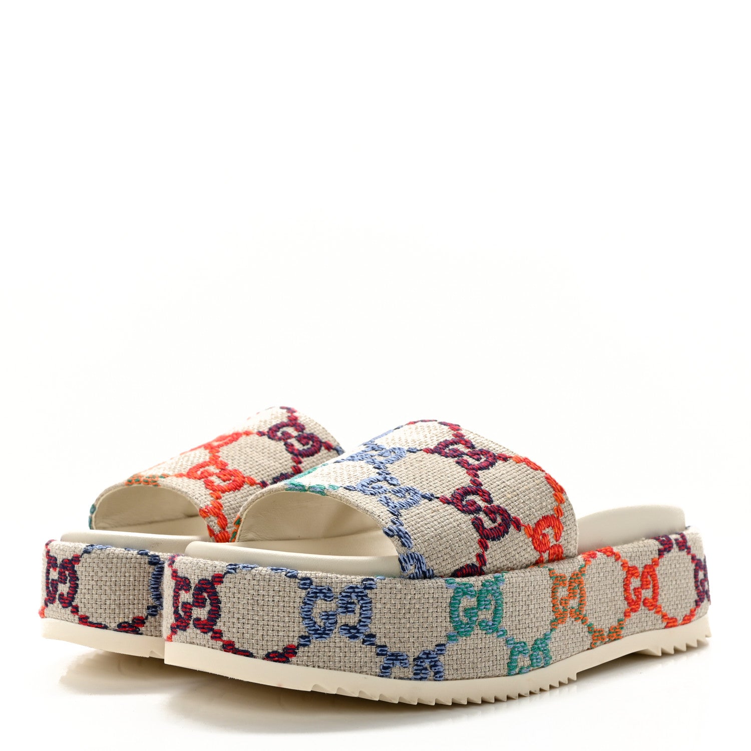Gucci Linen Psychedelic Mini GG Monogram Angelina Platform 55mm Slide Sandals 37 Multicolor 3 of 12