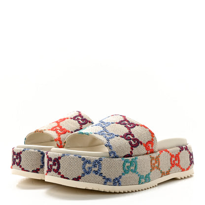 Gucci Linen Psychedelic Mini GG Monogram Angelina Platform 55mm Slide Sandals 37 Multicolor 3 of 12