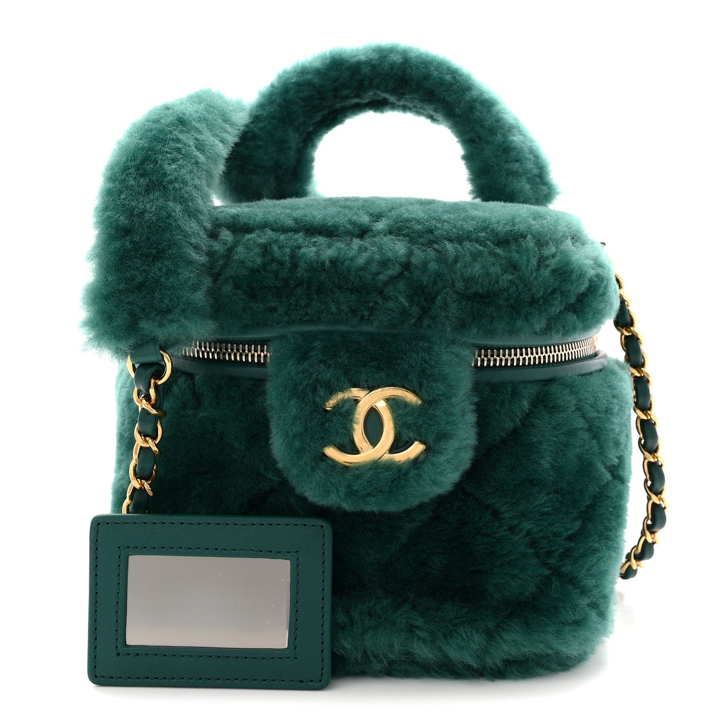Chanel Shearling Lambskin Quilted Small Vanity Case Green 3 of 11