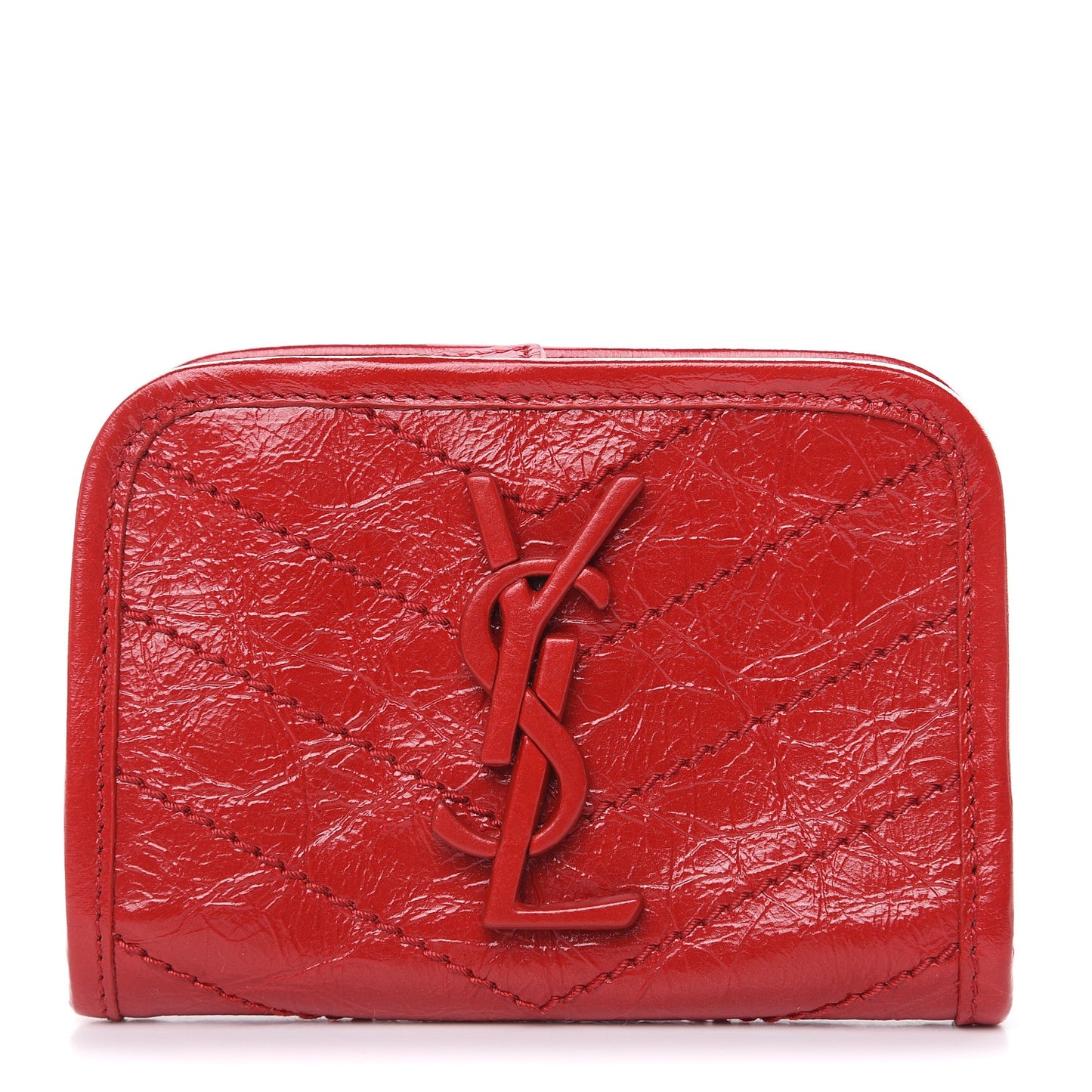 Crinkled Calfskin Matelasse Monogram Niki Card Holder Red