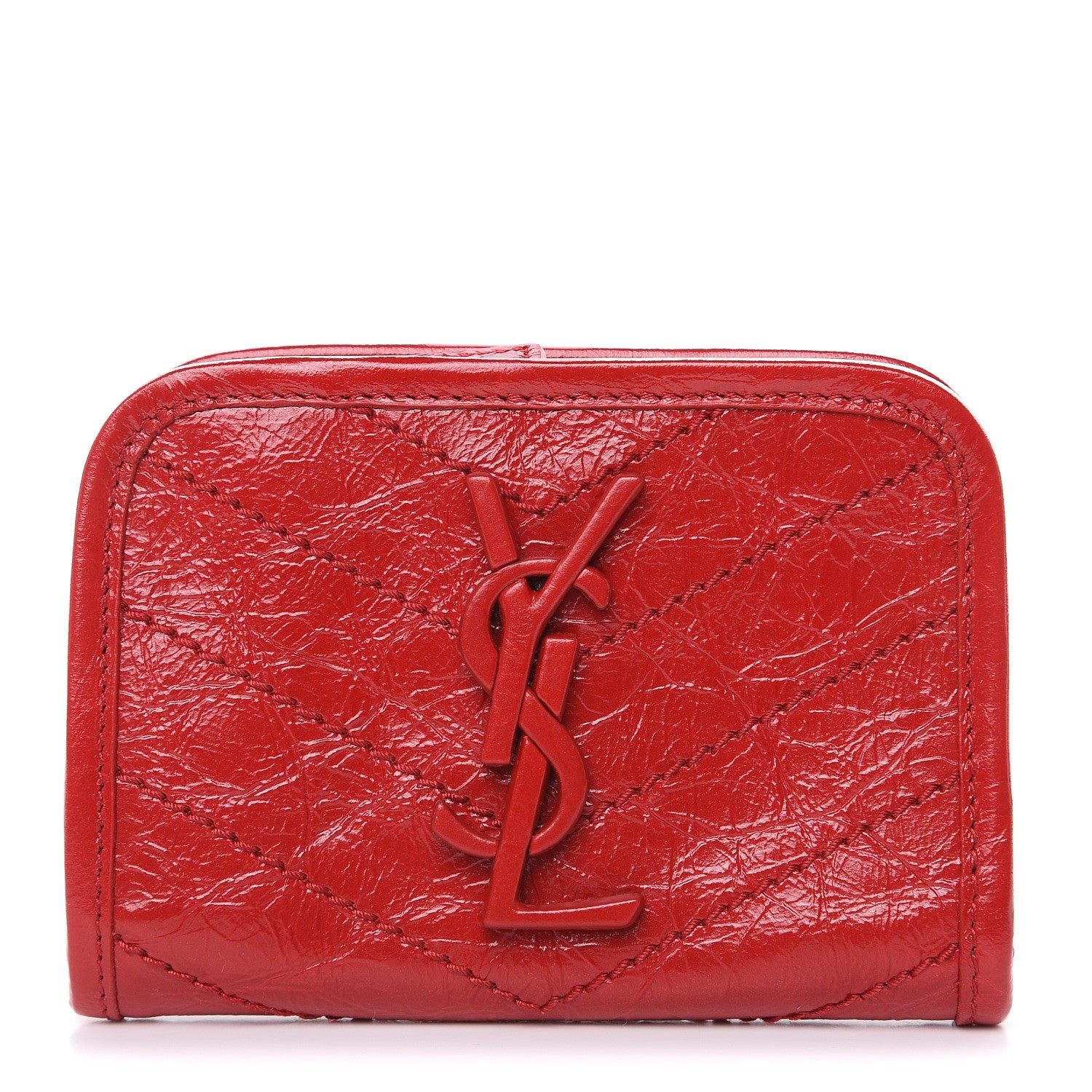 Saint Laurent Crinkled Calfskin Matelasse Monogram Niki Card Holder Red 1 of 7