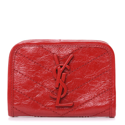 Saint Laurent Crinkled Calfskin Matelasse Monogram Niki Card Holder Red 1 of 7