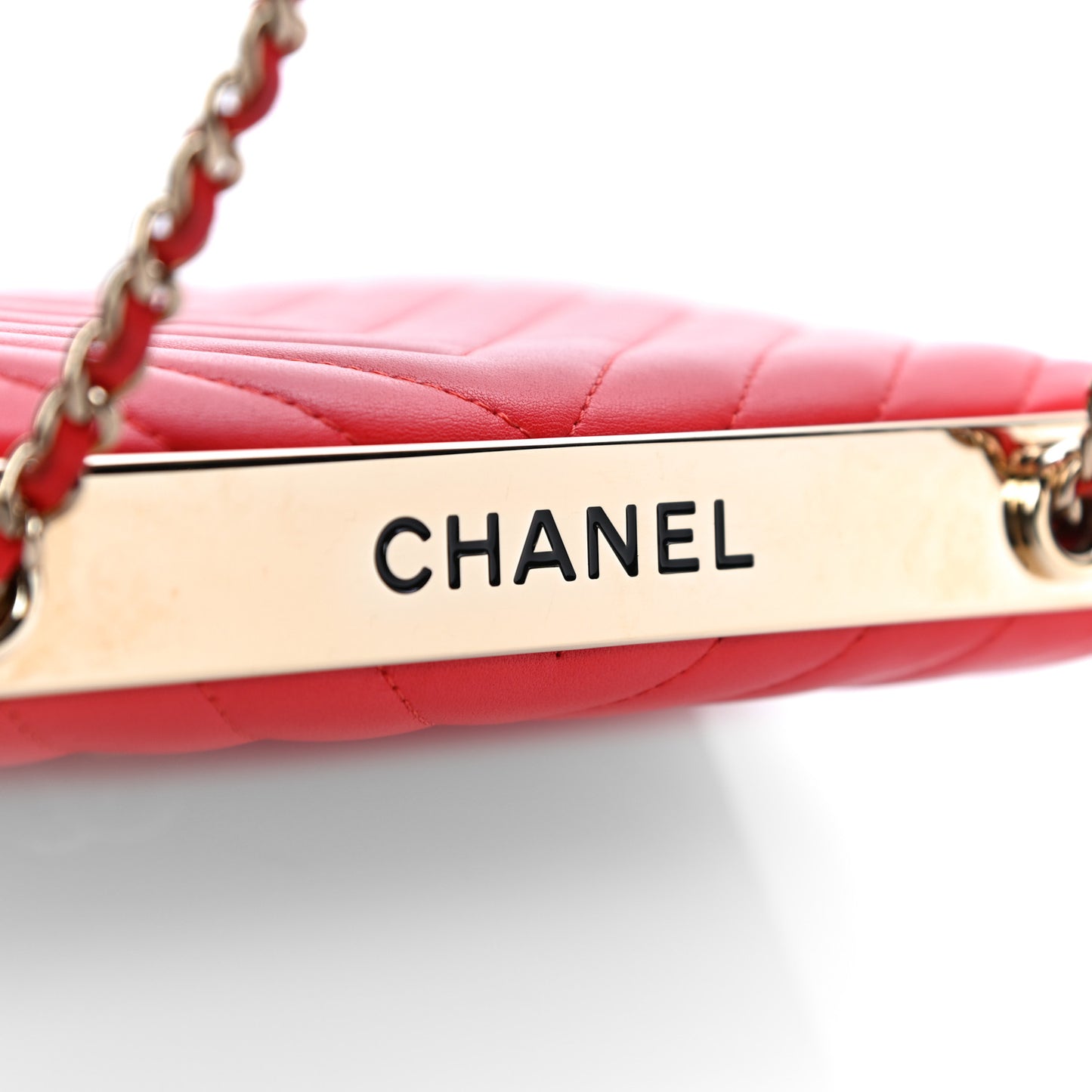 Lambskin Chevron Quilted Trendy CC Wallet On Chain WOC Red