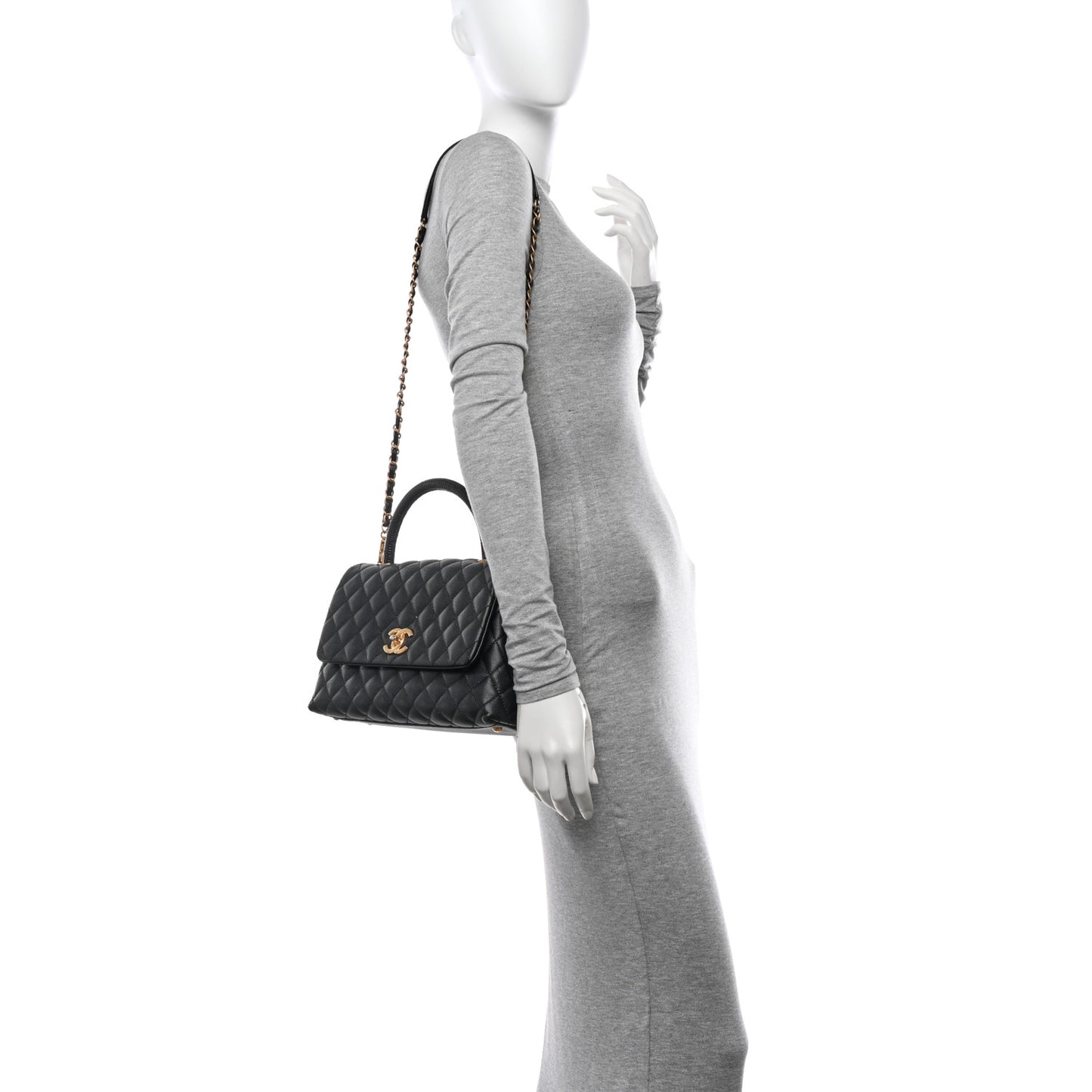 Caviar Lizard Quilted Small Coco Handle Flap Black