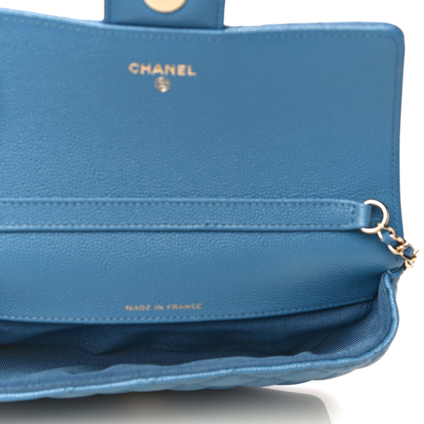 Caviar Quilted Glasses Case With Chain Blue