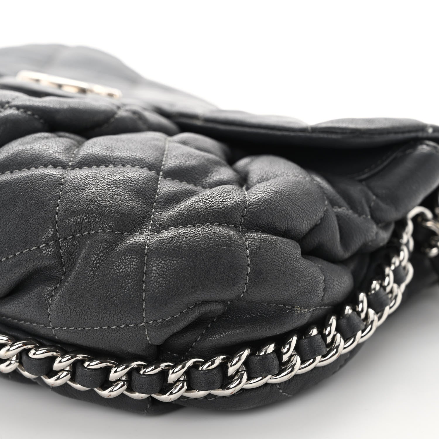 Chanel Washed Lambskin Quilted Medium Chain Around Messenger Dark Grey 10 of 14